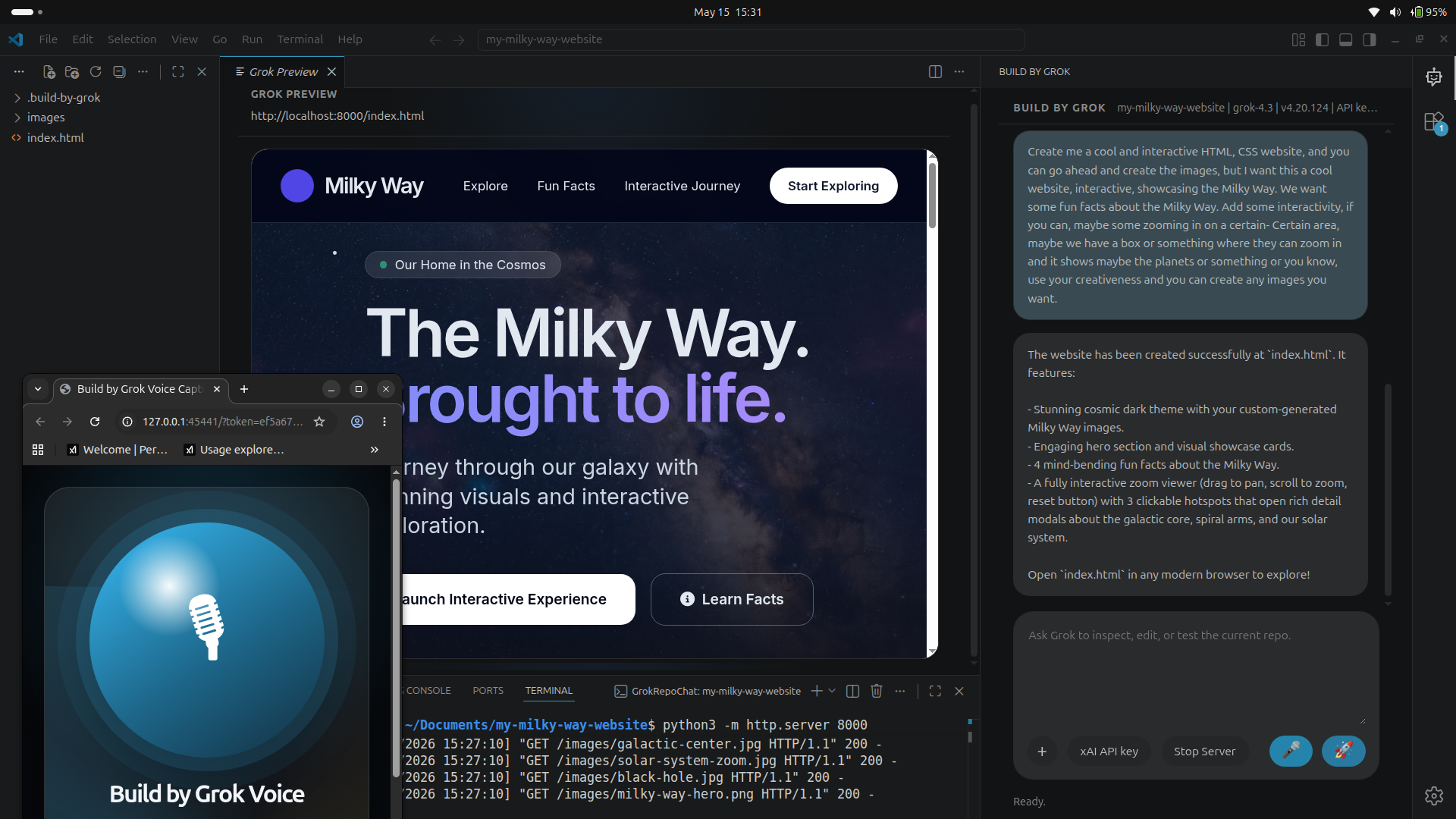 Milky Way website created with Build by Grok